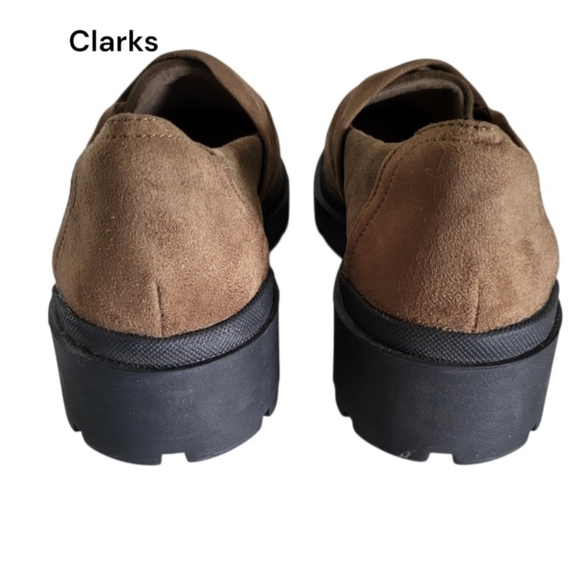 Clarks Calla Style Ruch Leather Suede Flat Loafer Dress Shoe Olive Tan Women 9.5 - Picture 8 of 10